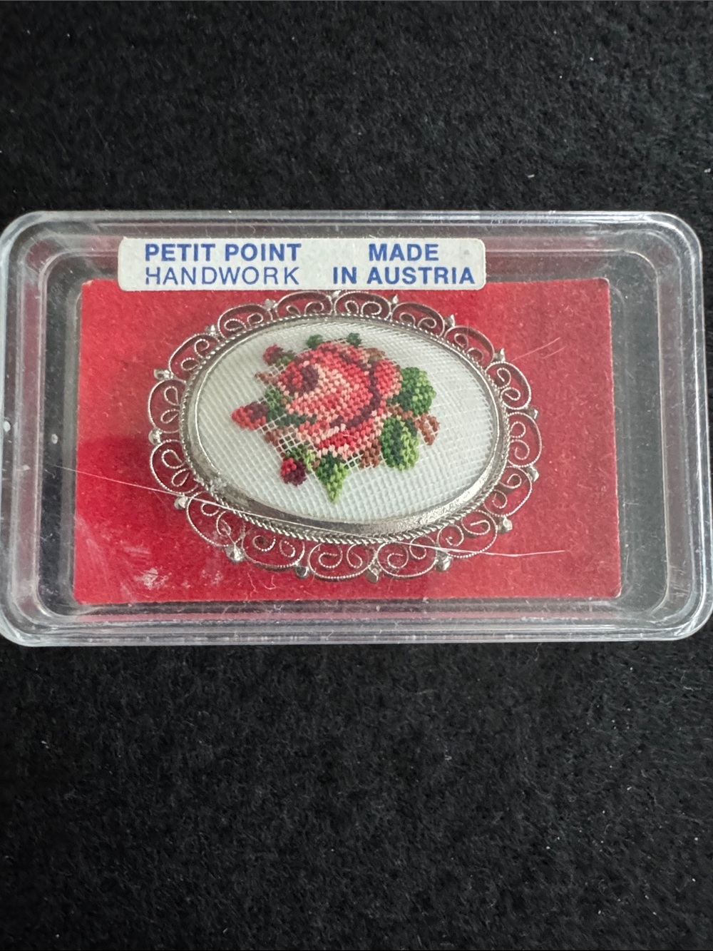 VTG Austria Petit Point Rose Brooch - Picture 4 of 4